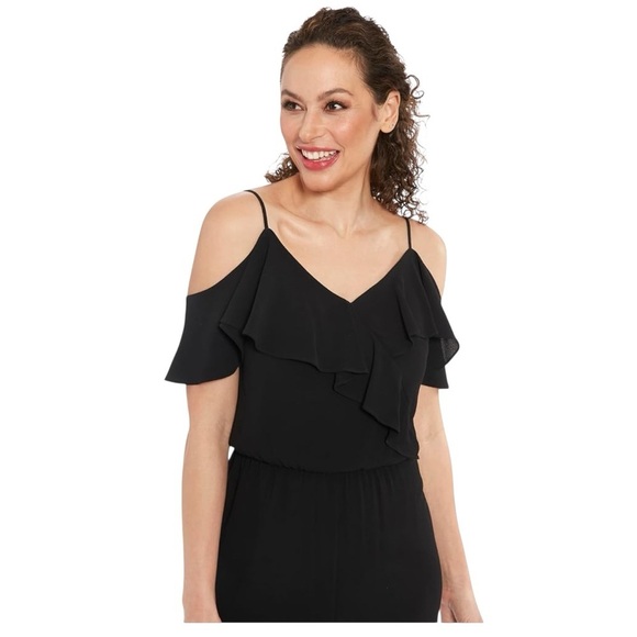 London Times Women’s Cold Shoulder Ruffle Tank Jumpsuit Flowy Wide Leg NWT - Picture 2 of 15